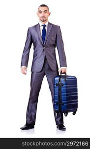 Businessman with luggage on white