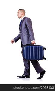 Businessman with luggage on white