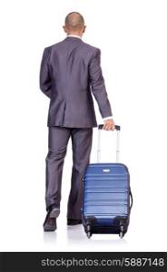 Businessman with luggage on white