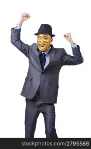 Businessman with mask concealing his identity