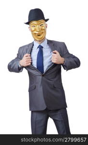 Businessman with mask concealing his identity