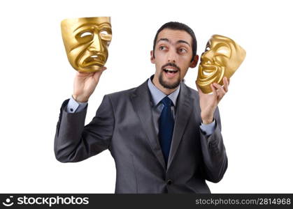 Businessman with mask concealing his identity