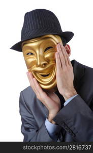 Businessman with mask concealing his identity