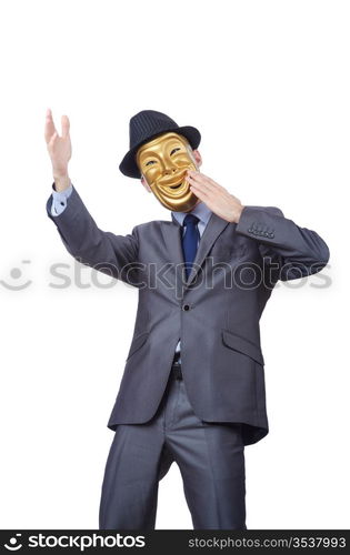 Businessman with mask concealing his identity