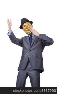 Businessman with mask concealing his identity