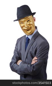 Businessman with mask concealing his identity