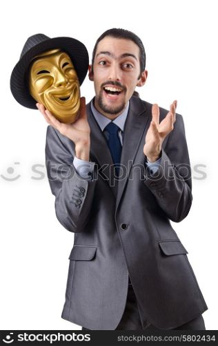 Businessman with mask concealing his identity