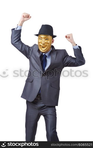 Businessman with mask concealing his identity