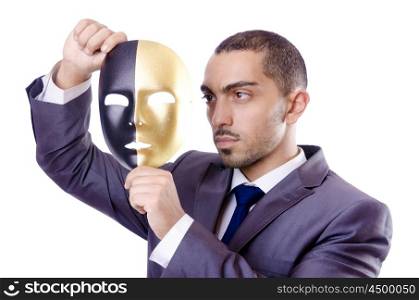 Businessman with mask in hypocrisy concept
