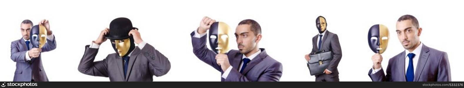 Businessman with mask in hypocrisy concept