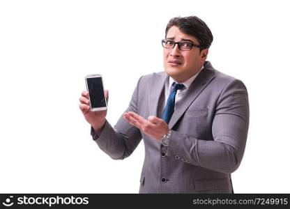 Businessman with mobile phone isolated on white. The businessman with mobile phone isolated on white