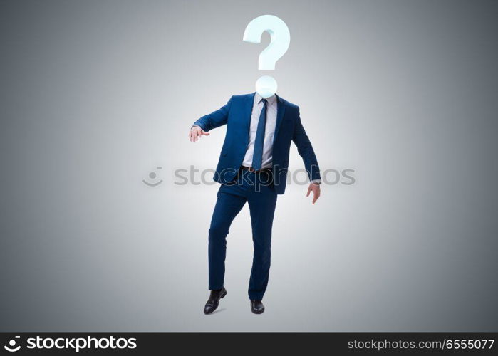 Businessman with question mark instead of head