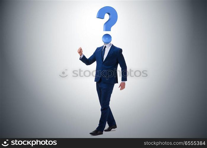 Businessman with question mark instead of head