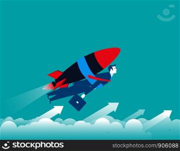Businessman with rocket and flying up. Concept business illustration. Vector flat