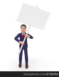 Businessman With Signboard Indicating Blank Space And Copyspace