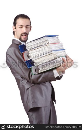 Businessman with stack of folders