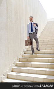 Businessman with stair in business concept