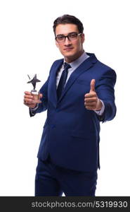 Businessman with star award isolated on white