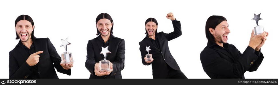 Businessman with star award isolated on white