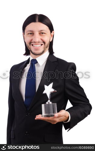 Businessman with star award isolated on white