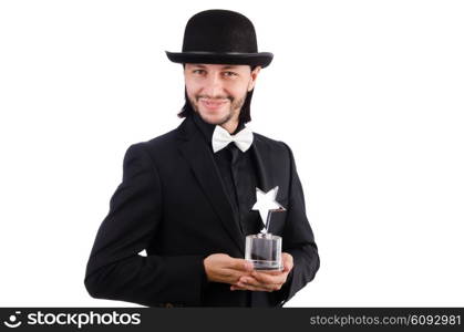 Businessman with star award isolated on white