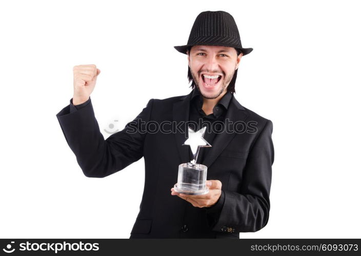 Businessman with star award isolated on white