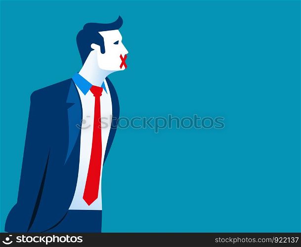 Businessman with sticking plaster his mouth, Freedom of speech. Concept business illustration. Vector flat