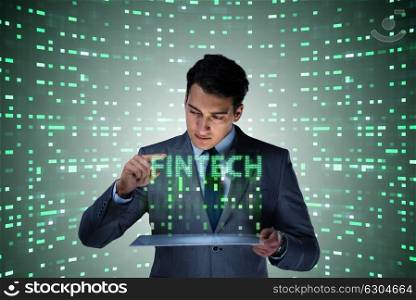 Businessman with tablet in financial technology fintech concept