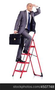 Businessman with the ladder isolated on white