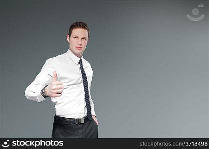 Businessman with thumbs up. Success Idea concept.