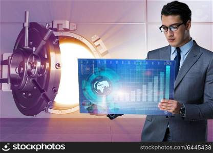 Businessman with touchscreen in financial banking concept