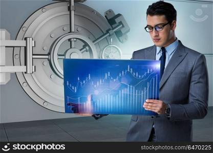 Businessman with touchscreen in financial banking concept