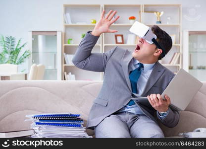 Businessman with virtual reality glasses in modern technology concept. Businessman with virtual reality glasses in modern technology co