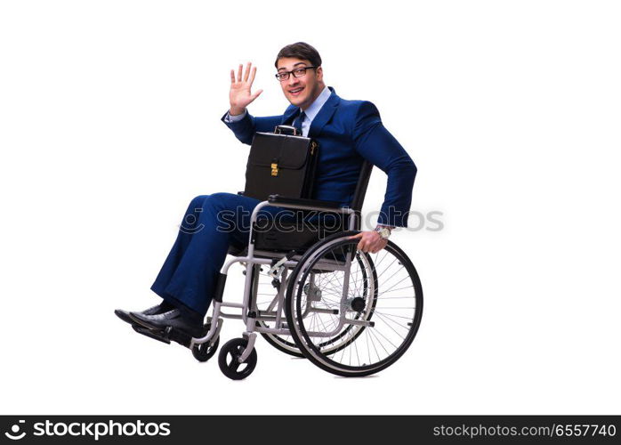 Businessman with wheelchair isolated on white background