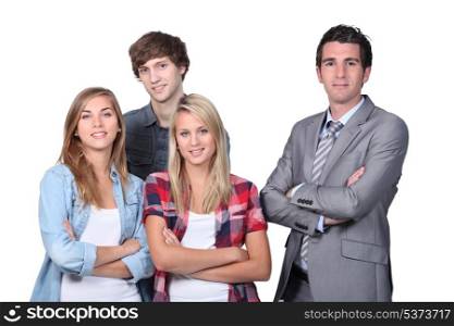 Businessman with young people