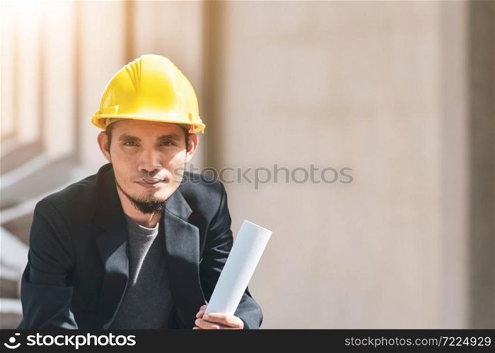 Businessman working in construction site Engineering process building