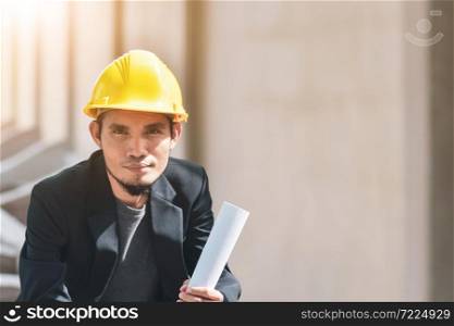 Businessman working in construction site Engineering process building