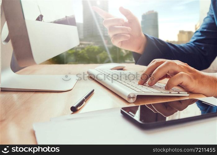 Businessman working in the office. modern workplace in tower.