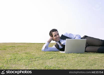 Businessman working on a laptop , INDIA , DELHI