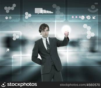 Businessman working on a virtual digital keyboard