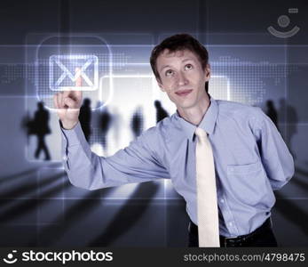 Businessman working on a virtual digital keyboard