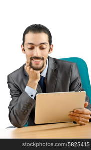 Businessman working on tablet computer