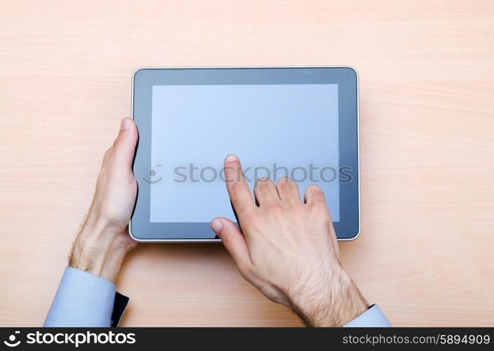 Businessman working on tablet computer