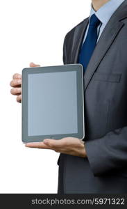 Businessman working on tablet computer