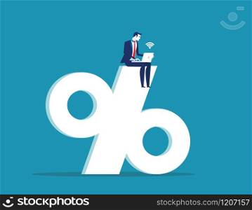 Businessman working on the large percentage sign. Concept business success vector illustration. Flat design style.