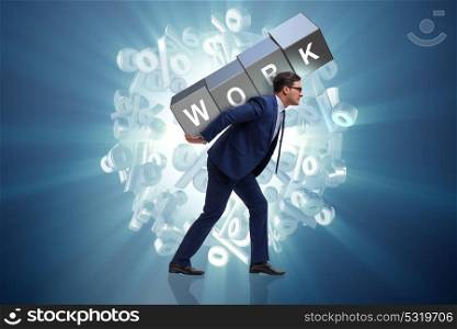Businessman working too hard in business concept