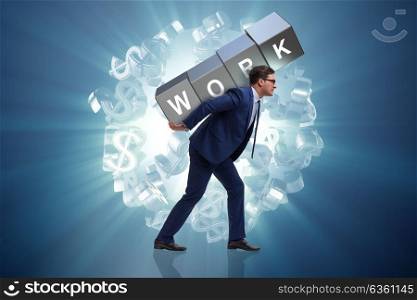Businessman working too hard in business concept