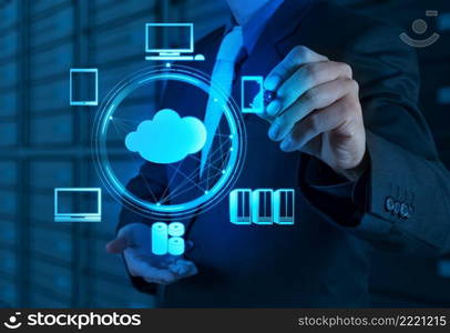 Businessman working with a Cloud Computing diagram on the new computer interface