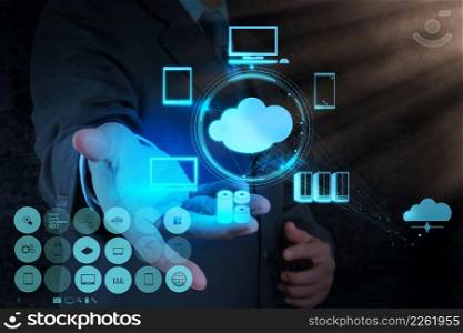 Businessman working with a Cloud Computing diagram on the new computer interface