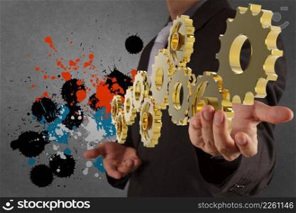 businessman working with gear and splash colors  as concept